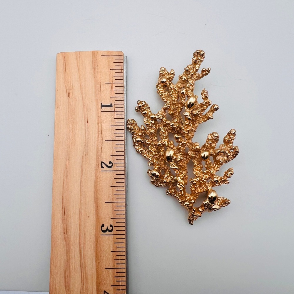 Vintage Napier Coral Foliage Brooch Textured Gold Tone Pin Modern Statement - Picture 4 of 8
